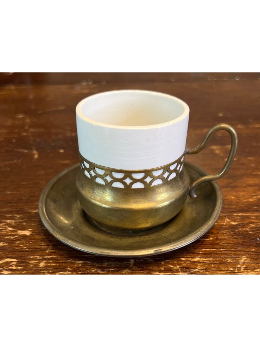 Vintage Silver Plate & Porcelain Demitasse Cups With Saucers Set Of 2 Italian